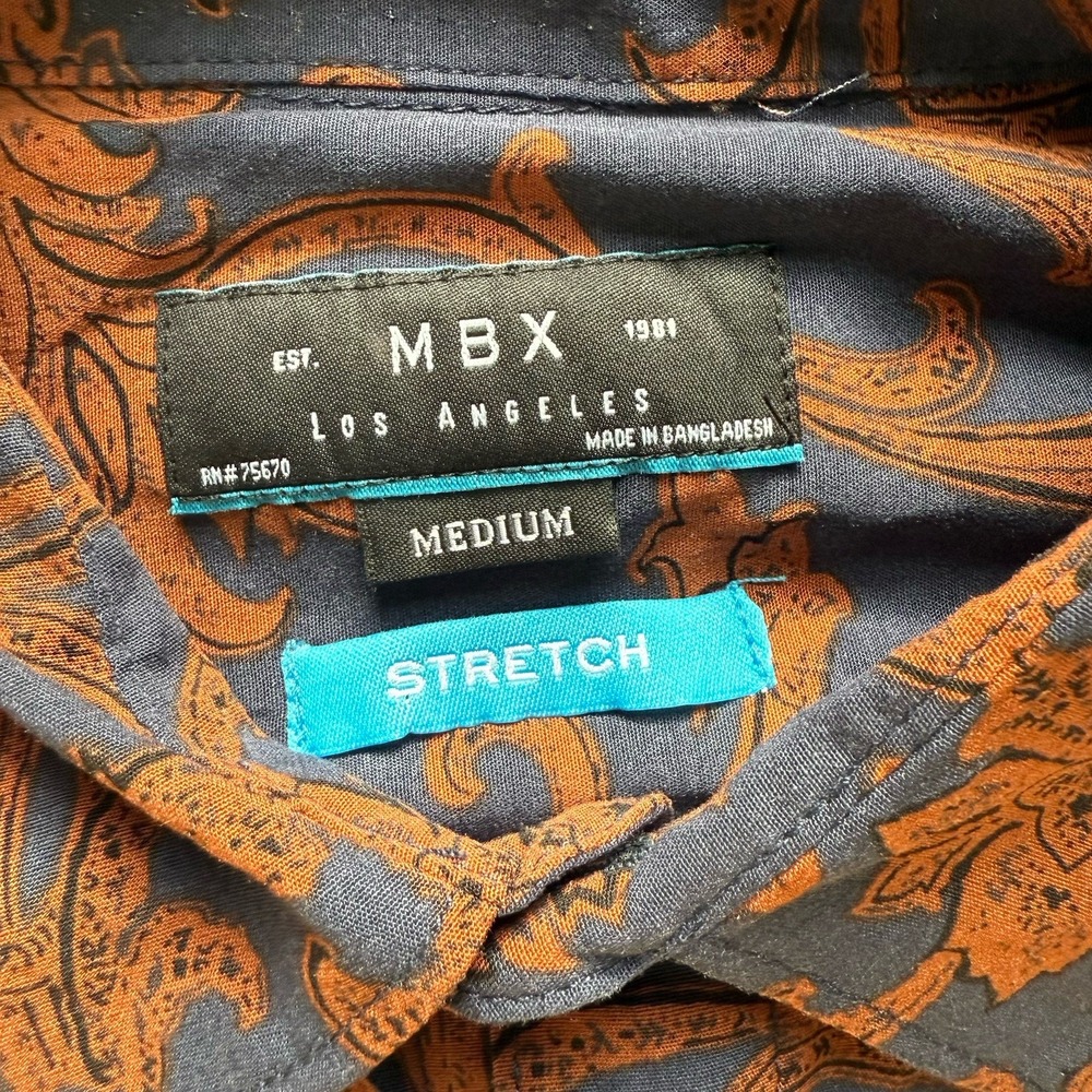 NWT MBX Men's Medium Western Floral Button Down Long Sleeve Shirt Stretch Rayon - Picture 5 of 6